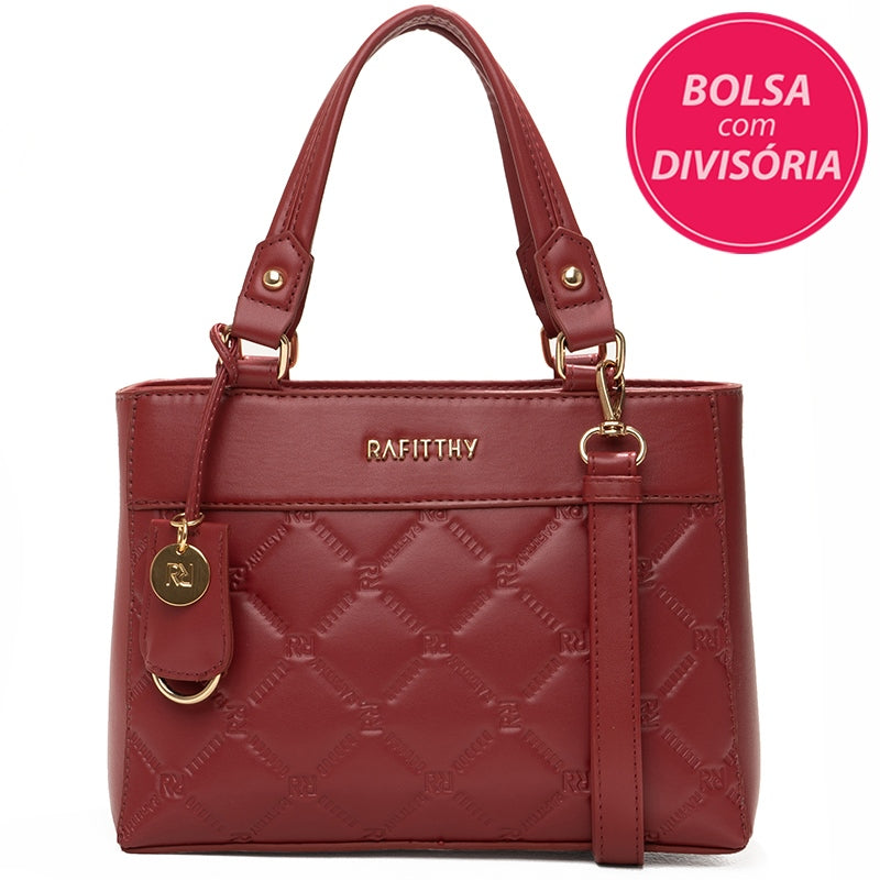 Bolsa Rafitthy com alça de mão e alça transversal, tiracolo COR:VERMELHO (28.