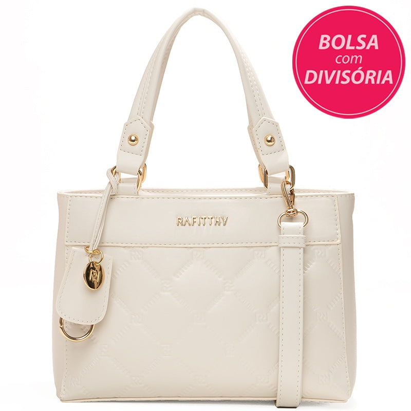 Bolsa Rafitthy com alça de mão e alça transversal, tiracolo COR:OFF WHITE (28