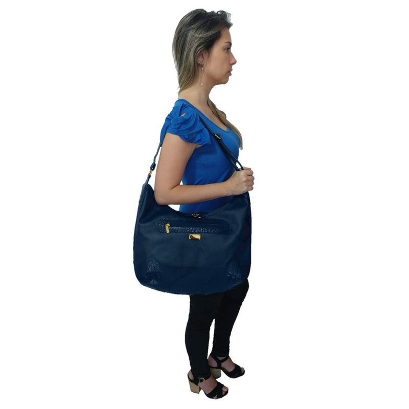 Bolsa Saco Direto de Fábrico TopGrife Atacado Meia Lua Couro Cor:Azul Marinho;T