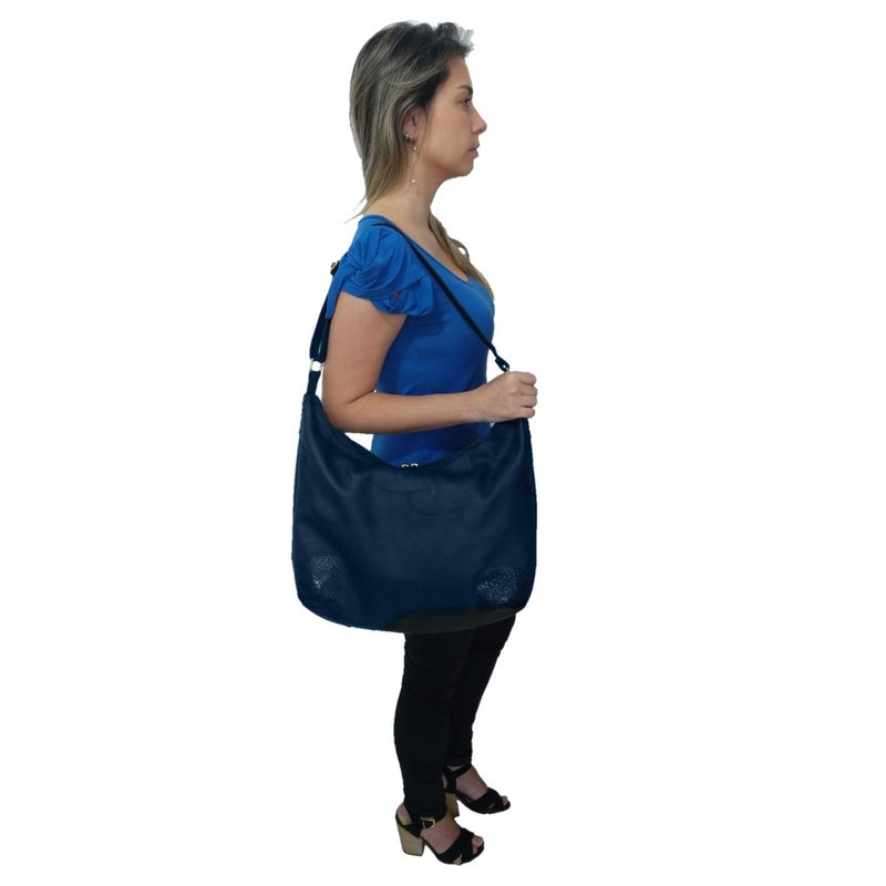 Bolsa Saco Direto de Fábrico TopGrife Atacado Meia Lua Couro Cor:Azul Marinho;T