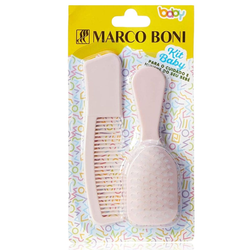 Kit Cuidados Baby Com Escova E Pente Infantil Marco Boni Cor:Rosa (MB0602B)