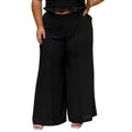 Calça feminina wide leg cos alto duna liso com bolsos elástico na cintura part