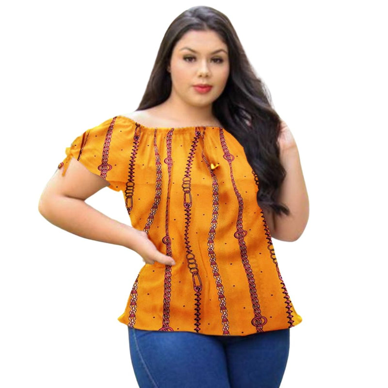 Blusa feminina ciganinha ombro a ombro casual elegante manga curta estampada cre