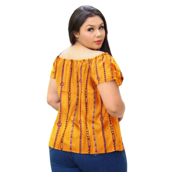 Blusa feminina ciganinha ombro a ombro casual elegante manga curta estampada cre