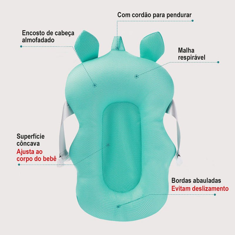 Almofada para Banho do Bebê Banheira Universal com Alças de Encaixe Bichinhos