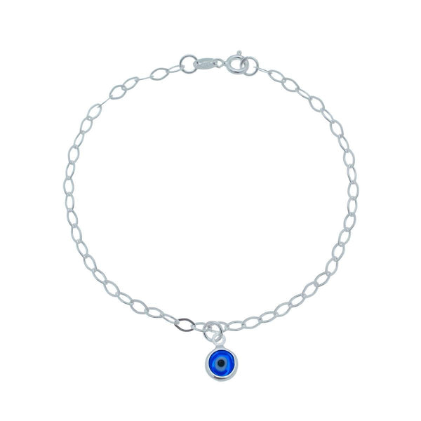 Pulseira De Prata Elo Losango Com Olho Grego Azul Marinho 18cm (PUP-7002-18)