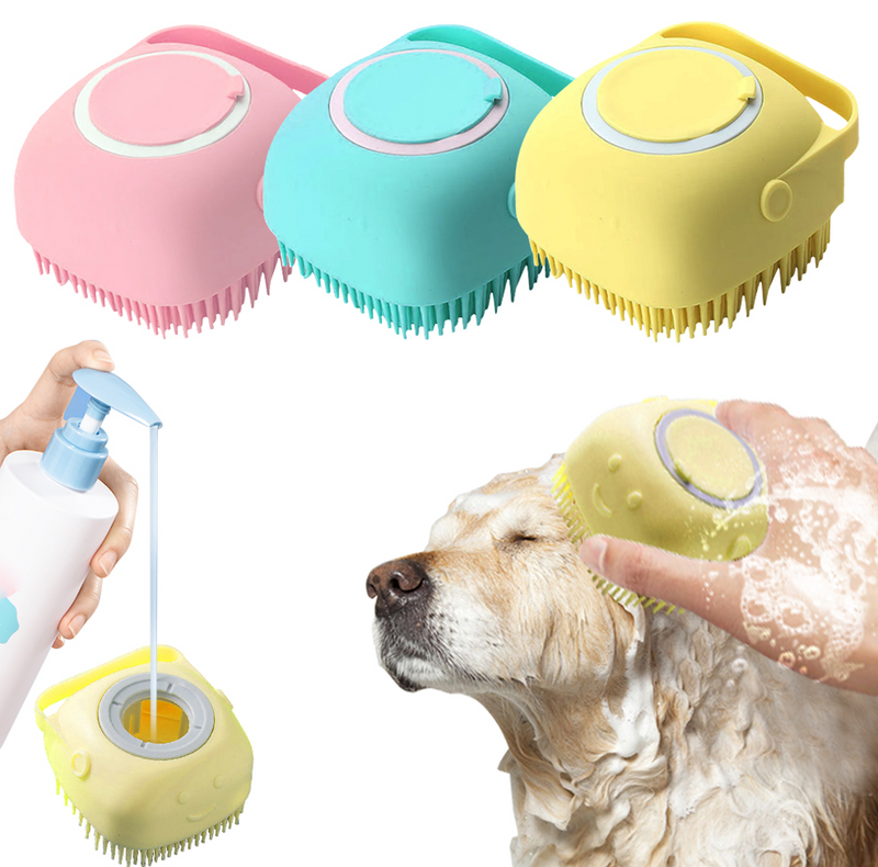 Escova Banho Massagem Dispensador Shampoo Cachorro Pet Cão (C2.04.xx)