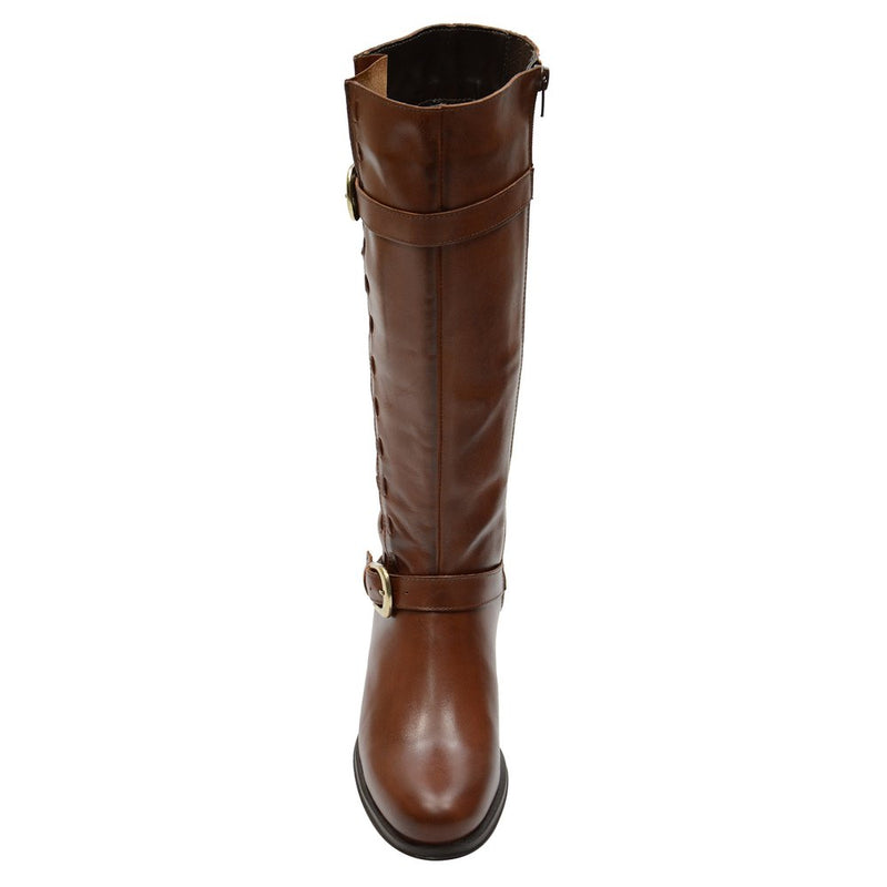 Bota Montaria Feminina Cano Longo Couro Comfort Havana Cor:Marrom Claro;Tamanho: