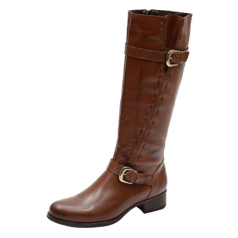 Bota Montaria Feminina Cano Longo Couro Comfort Havana Cor:Marrom Claro;Tamanho: