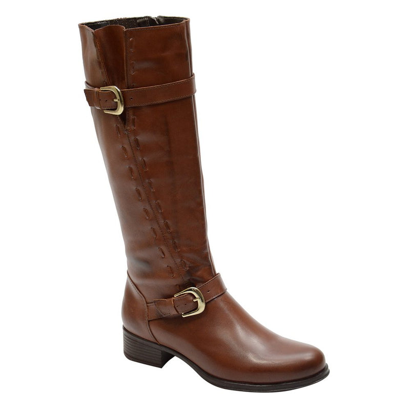 Bota Montaria Feminina Cano Longo Couro Comfort Havana Cor:Marrom Claro;Tamanho: