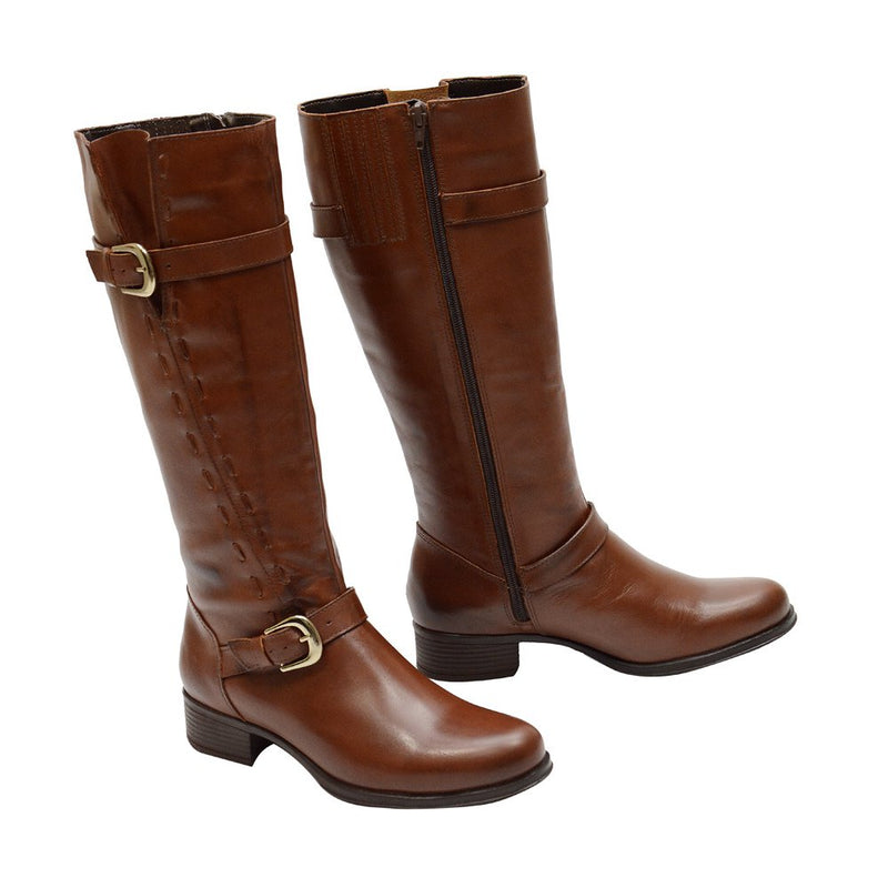 Bota Montaria Feminina Cano Longo Couro Comfort Havana Cor:Marrom Claro;Tamanho: