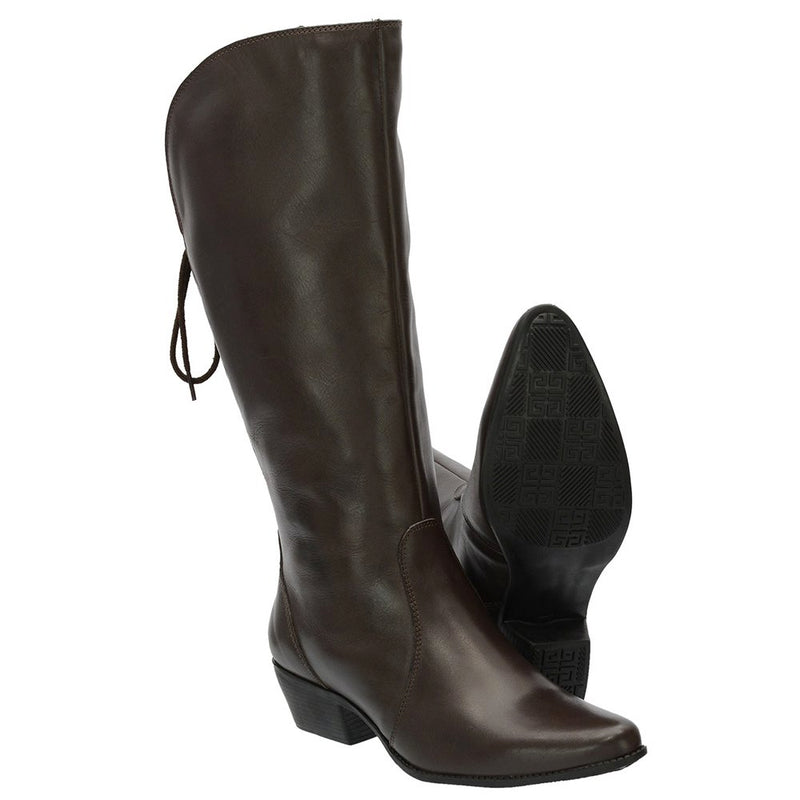 Bota Montaria Texana Feminina Cano Alto Couro Comfort Cor:Café;Tamanho:36;Gêne